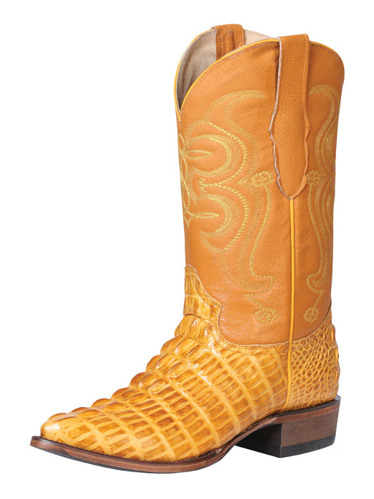 The Pointed Toe Cowboy Boot — Butter Caiman Tail Print (No. 40843)