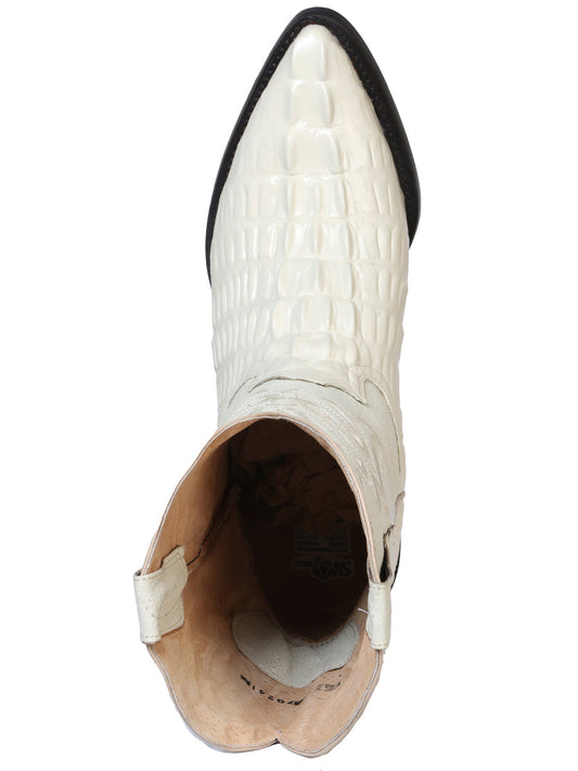 The Pointed Toe Cowboy Boot — Bone Caiman Tail Print (No. 40845)