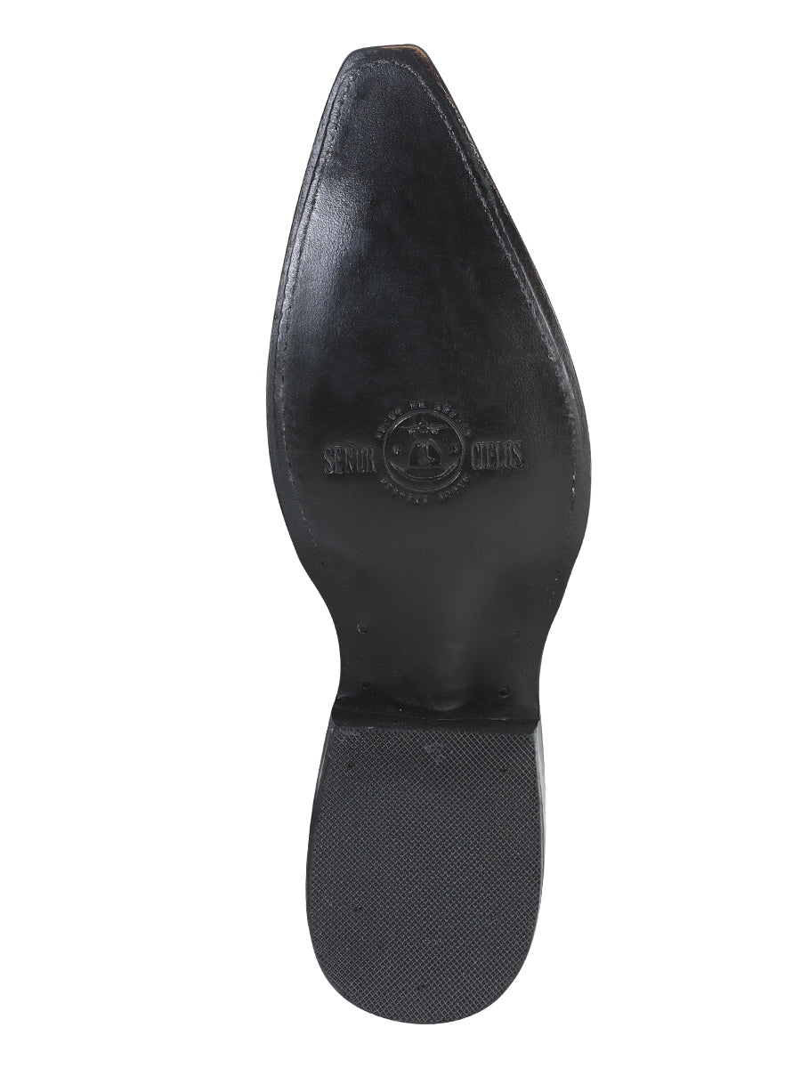 The Pointed Toe Cowboy Boot — Black Ostrich Print (No. 40848)