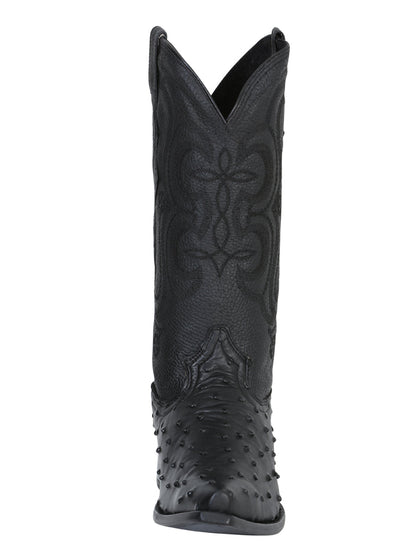 The Pointed Toe Cowboy Boot — Black Ostrich Print (No. 40848)