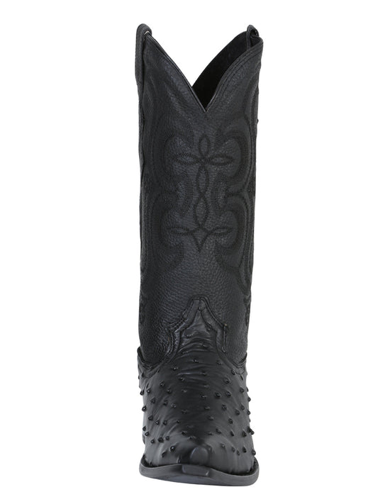The Pointed Toe Cowboy Boot — Black Ostrich Print (No. 40848)