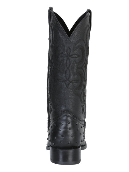The Pointed Toe Cowboy Boot — Black Ostrich Print (No. 40848)