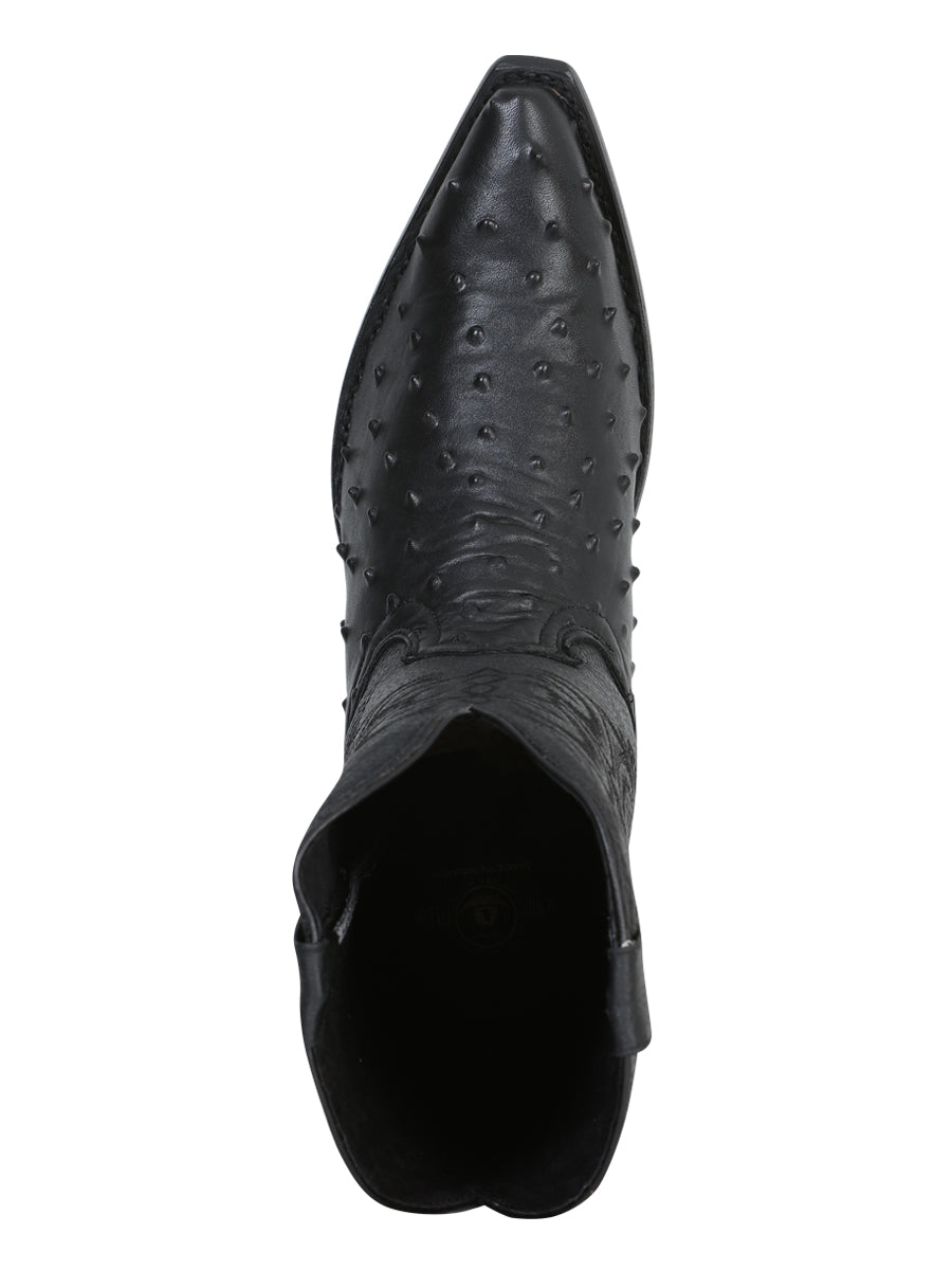 The Pointed Toe Cowboy Boot — Black Ostrich Print (No. 40848)