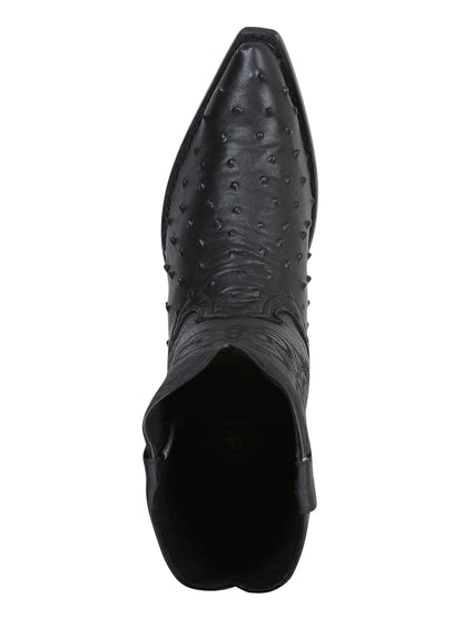 The Pointed Toe Cowboy Boot — Black Ostrich Print (No. 40848)