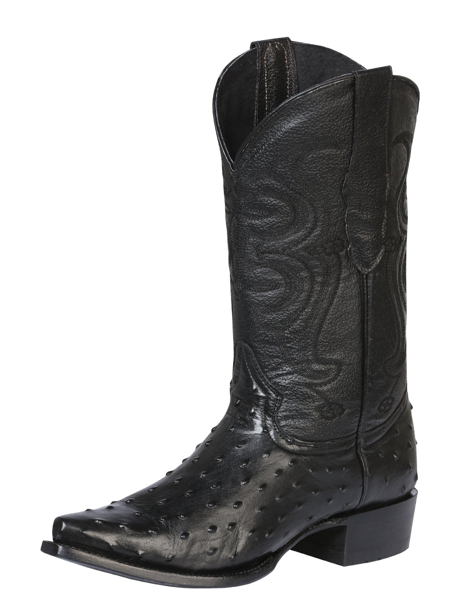 The Pointed Toe Cowboy Boot — Black Ostrich Print (No. 40848)