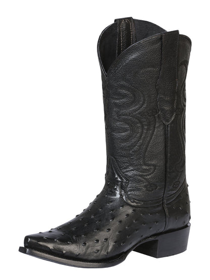 The Pointed Toe Cowboy Boot — Black Ostrich Print (No. 40848)