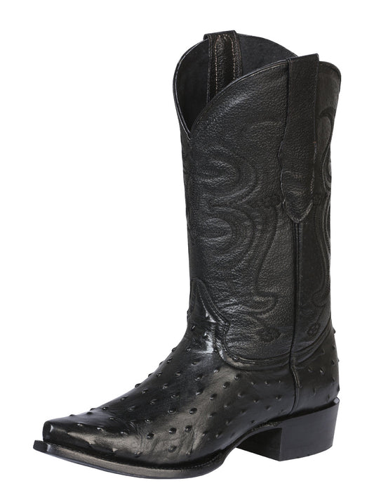 The Pointed Toe Cowboy Boot — Black Ostrich Print (No. 40848)