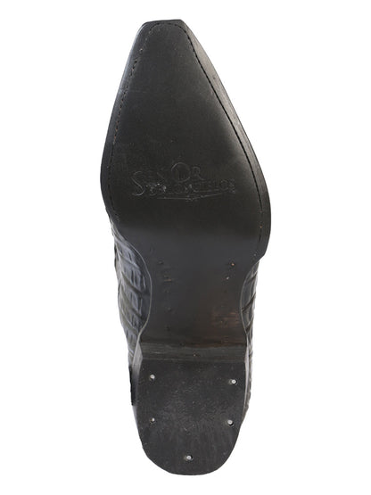 The Pointed Toe Cowboy Boot — Black Caiman Tail Print (No. 40854)