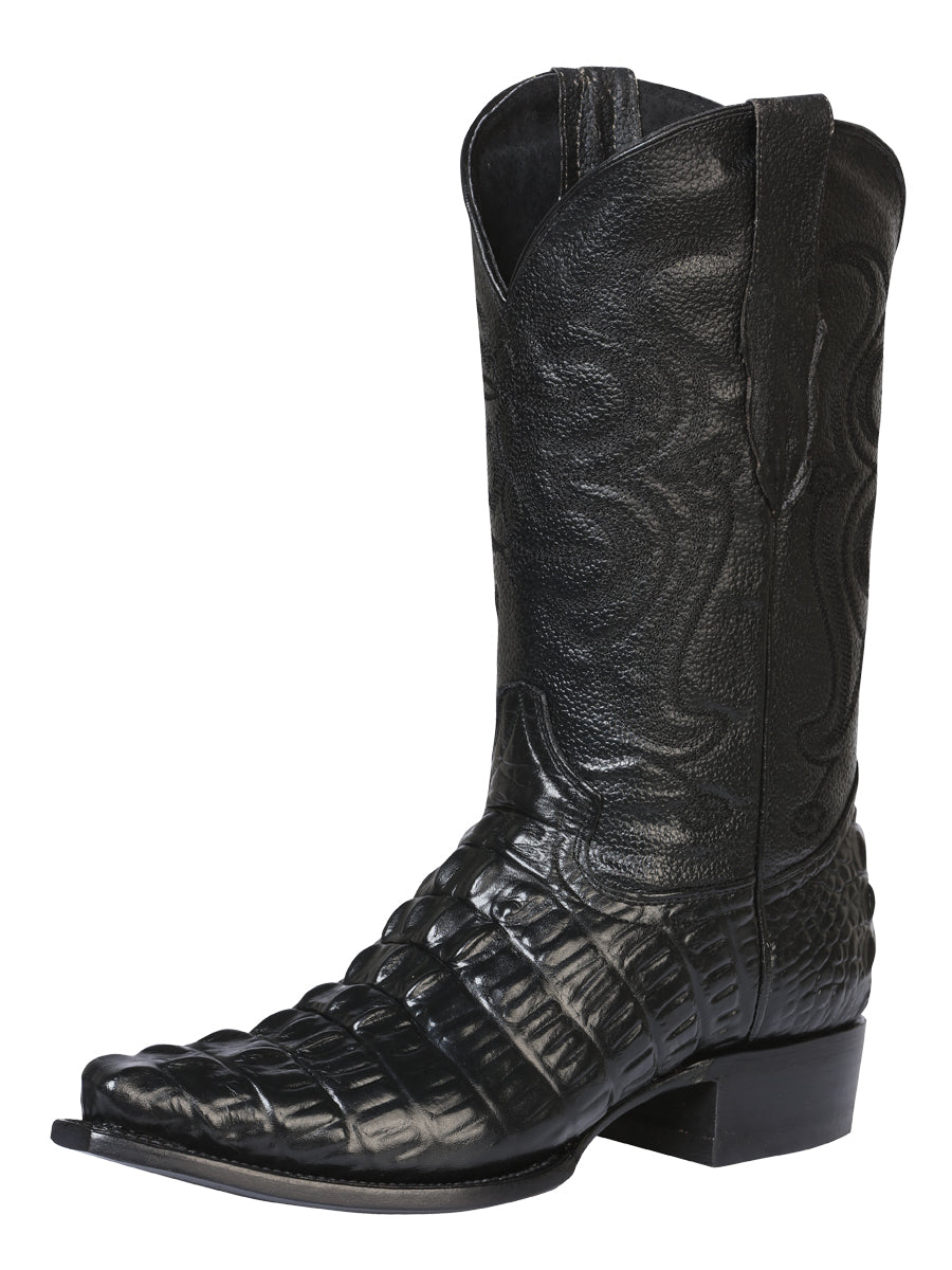 The Pointed Toe Cowboy Boot — Black Caiman Tail Print (No. 40854)