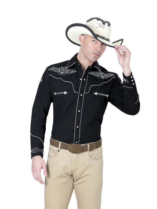 The Vaquero Embroidered Shirt — Black & White (No. 40983)