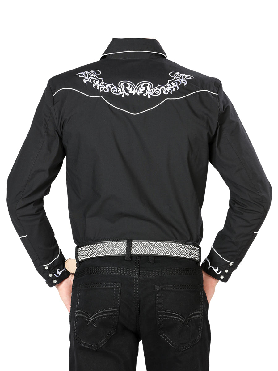 The Vaquero Embroidered Shirt — Black & White (No. 40987)