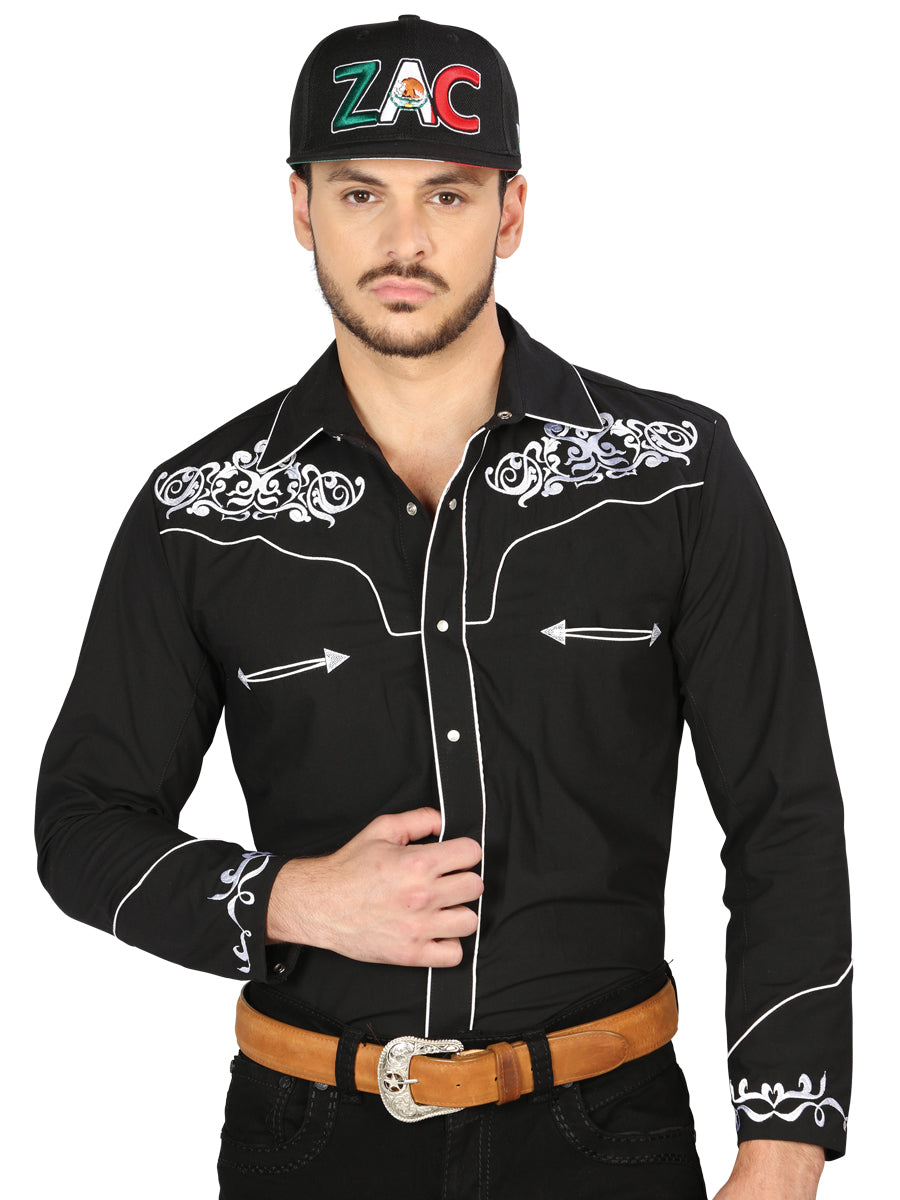 The Vaquero Embroidered Shirt — Black & White (No. 40987)