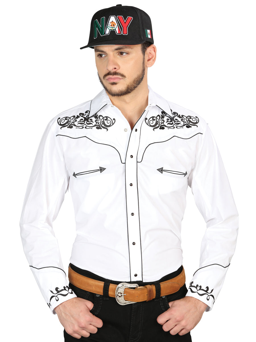The Vaquero Embroidered Shirt — White & Black (No. 40988)