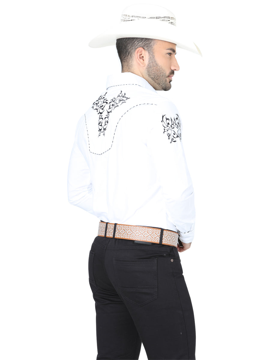 The Vaquero Embroidered Shirt — White & Black (No. 40991)