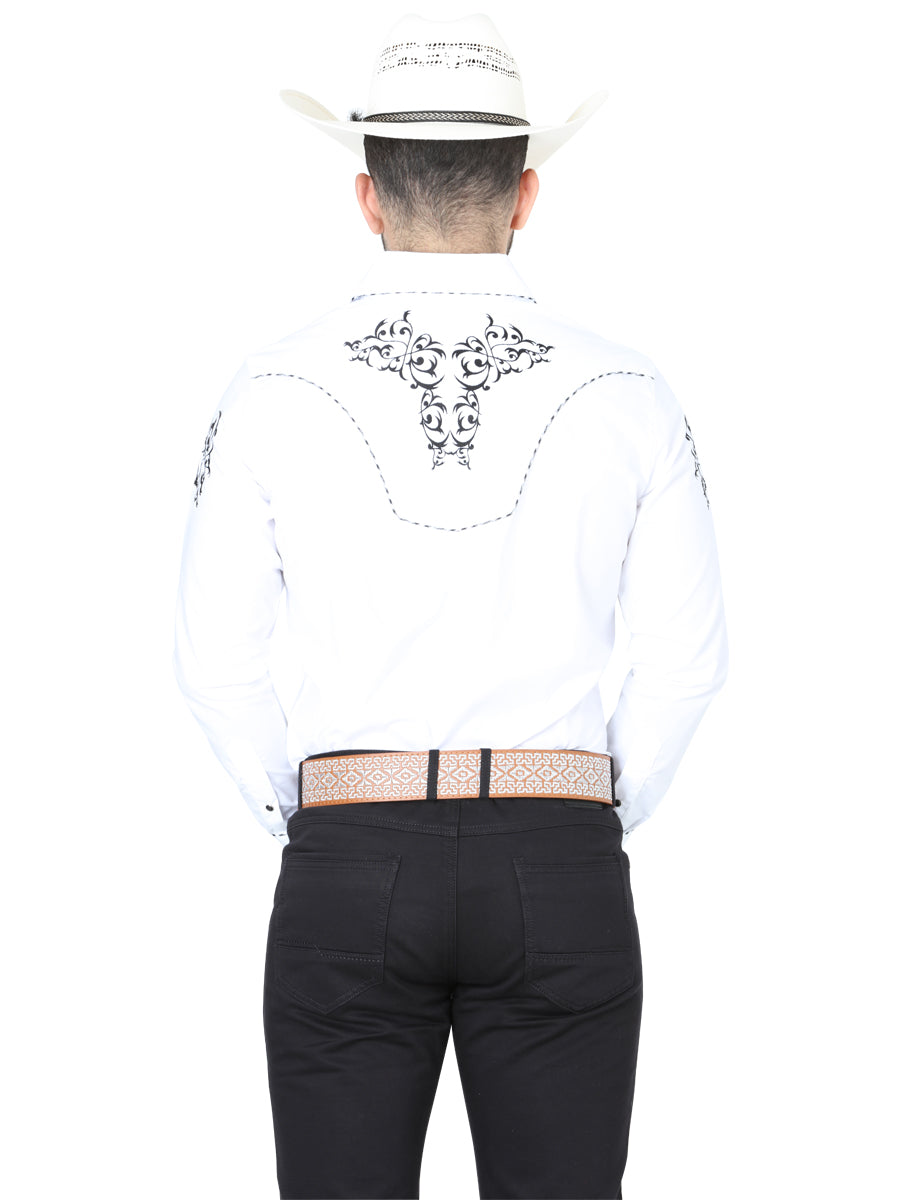 The Vaquero Embroidered Shirt — White & Black (No. 40991)