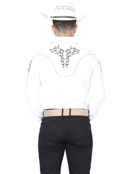 The Vaquero Embroidered Shirt — White & Black (No. 40991)