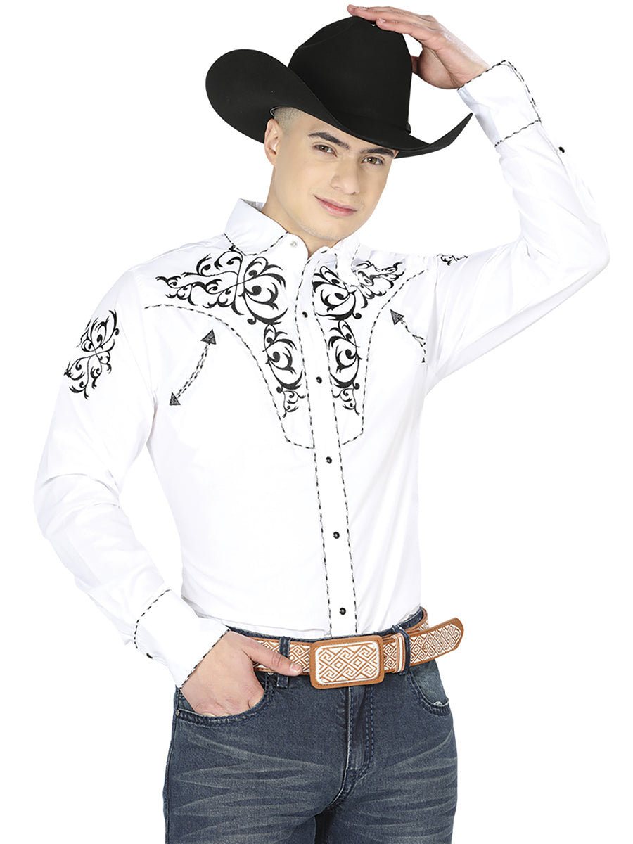 The Vaquero Embroidered Shirt — White & Black (No. 40991)