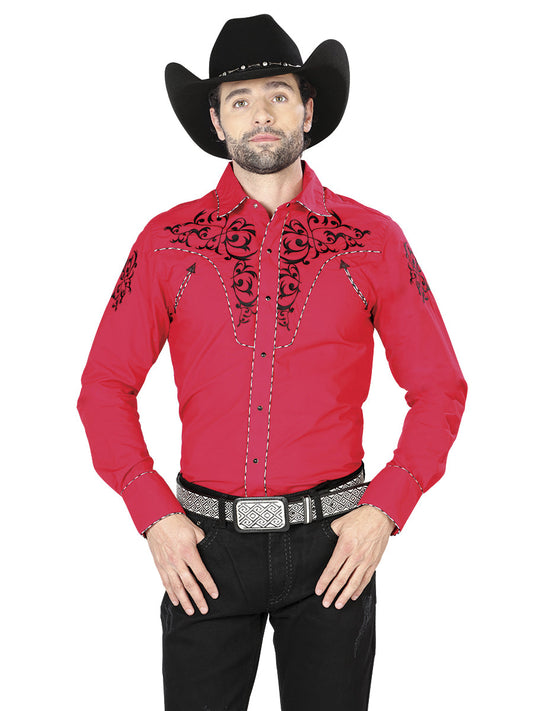 The Vaquero Embroidered Shirt — Red & Black (No. 40992)