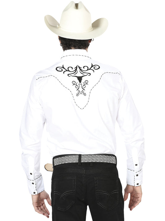 The Vaquero Embroidered Shirt — White & Black (No. 41004)