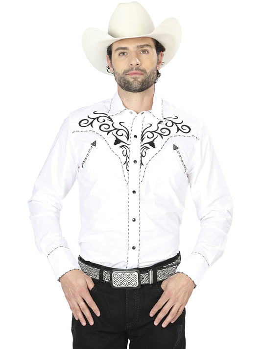 The Vaquero Embroidered Shirt — White & Black (No. 41004)