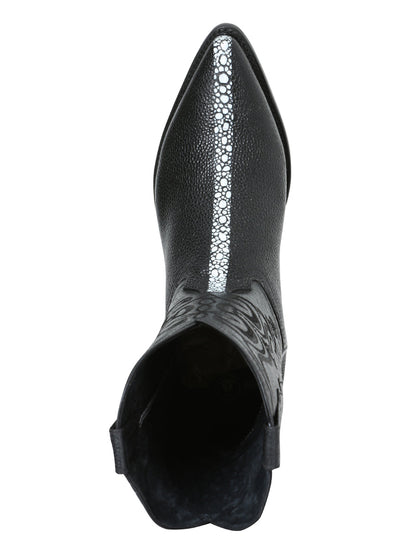 The Pointed Toe Cowboy Boot — Black Manta Print (No. 41528)