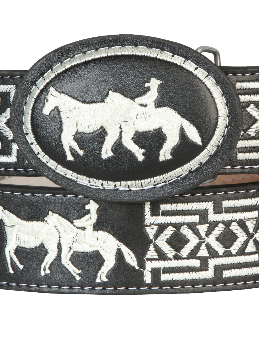 The Hand-Stitched Cowboy Belt — Horse, Black (No. 41690)