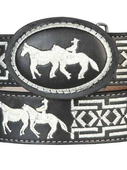 The Hand-Stitched Cowboy Belt — Horse, Black (No. 41690)