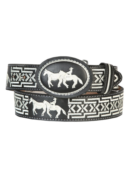 The Hand-Stitched Cowboy Belt — Horse, Black (No. 41690)