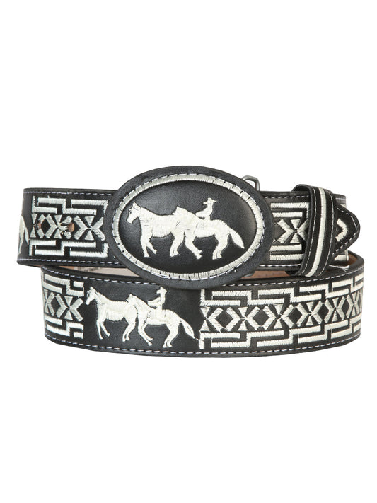 The Hand-Stitched Cowboy Belt — Horse, Black (No. 41690)