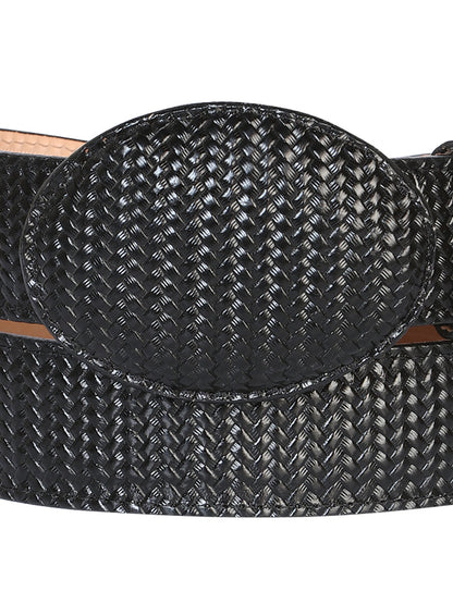 The Western Belt — Black Embossed Weave (No. 41897)