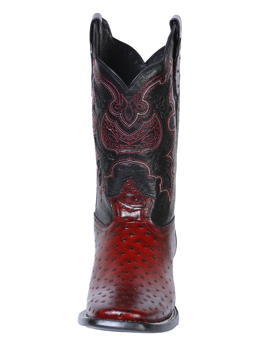 The Pro Rodeo Boot — Burgundy Ostrich Print (No. 41901)