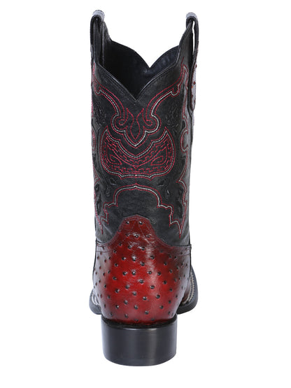 The Pro Rodeo Boot — Burgundy Ostrich Print (No. 41901)