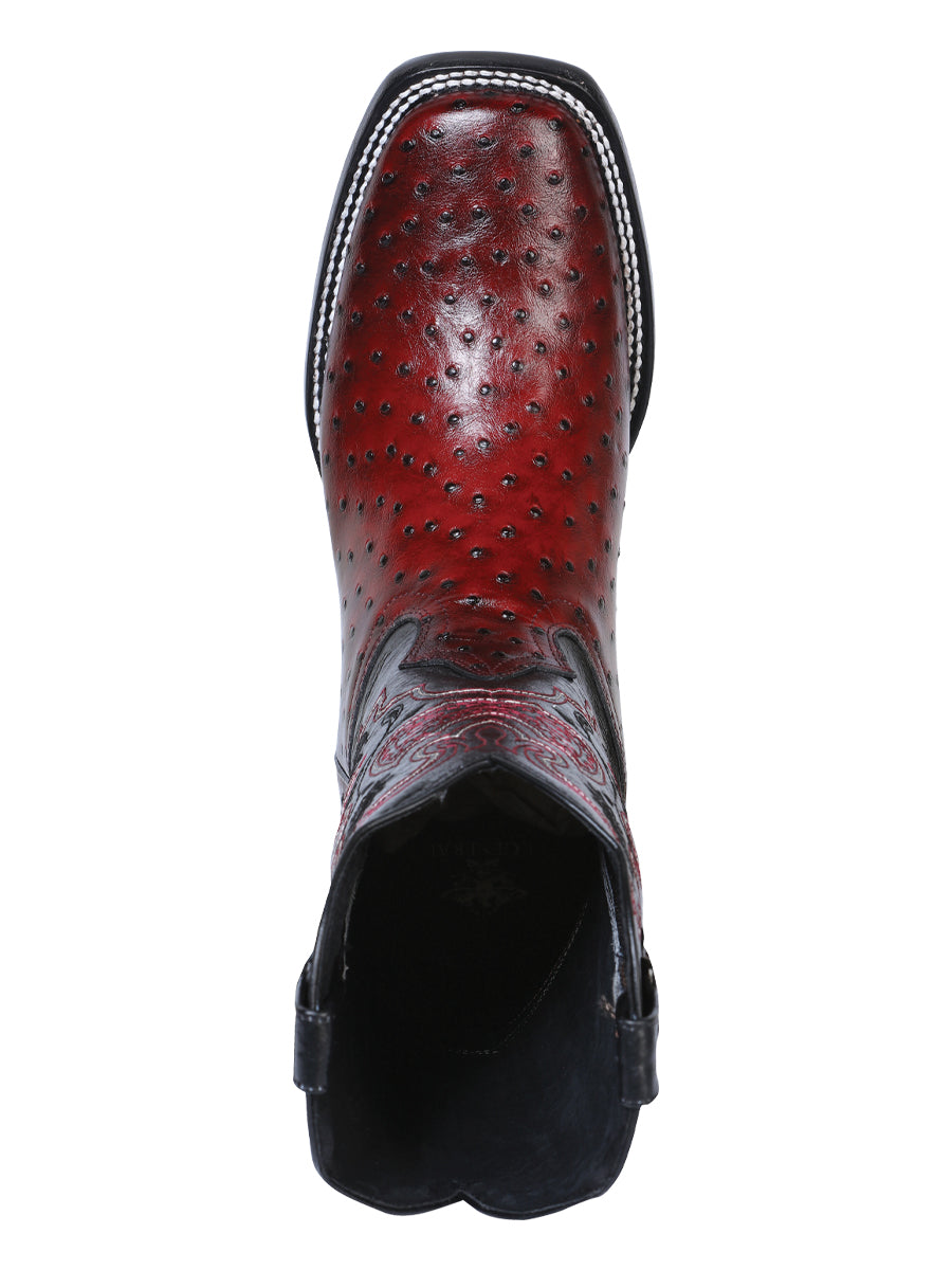 The Pro Rodeo Boot — Burgundy Ostrich Print (No. 41901)
