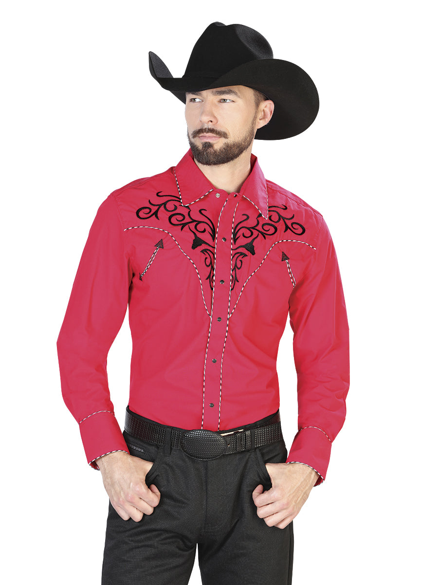 The Vaquero Embroidered Shirt — Crimson &amp; Black