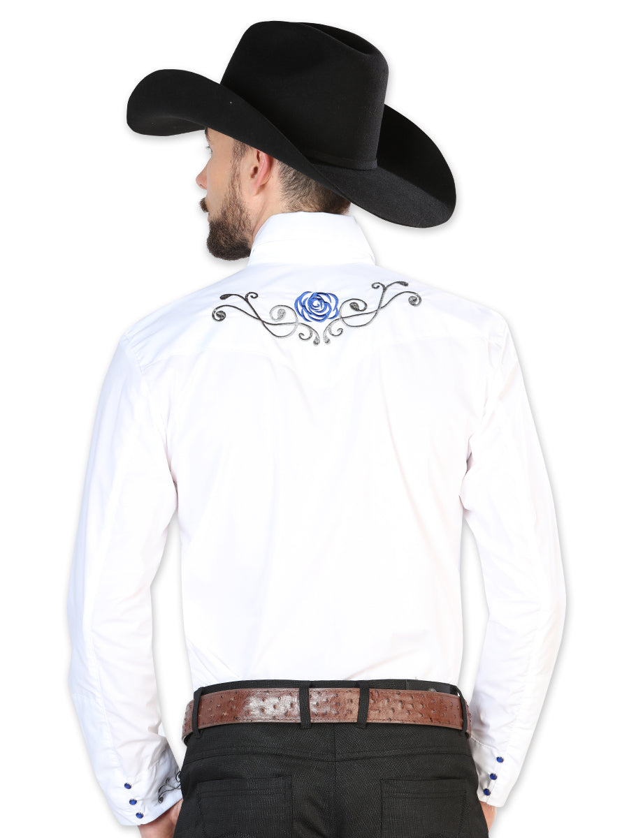 The Vaquero Embroidered Shirt — White & Blue (No. 42938)
