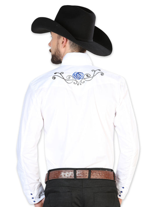 The Vaquero Embroidered Shirt — White & Blue (No. 42938)
