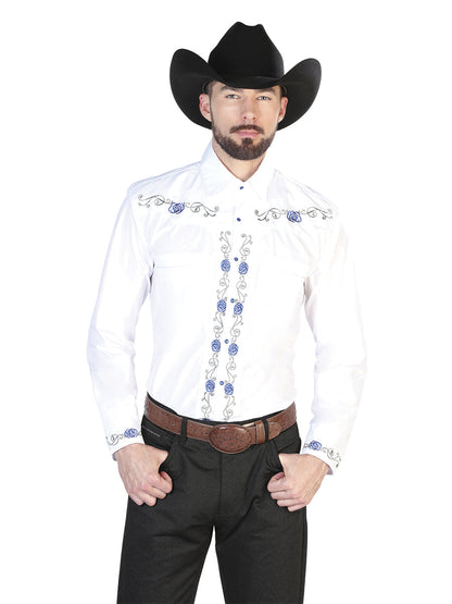 The Vaquero Embroidered Shirt — White & Blue (No. 42938)