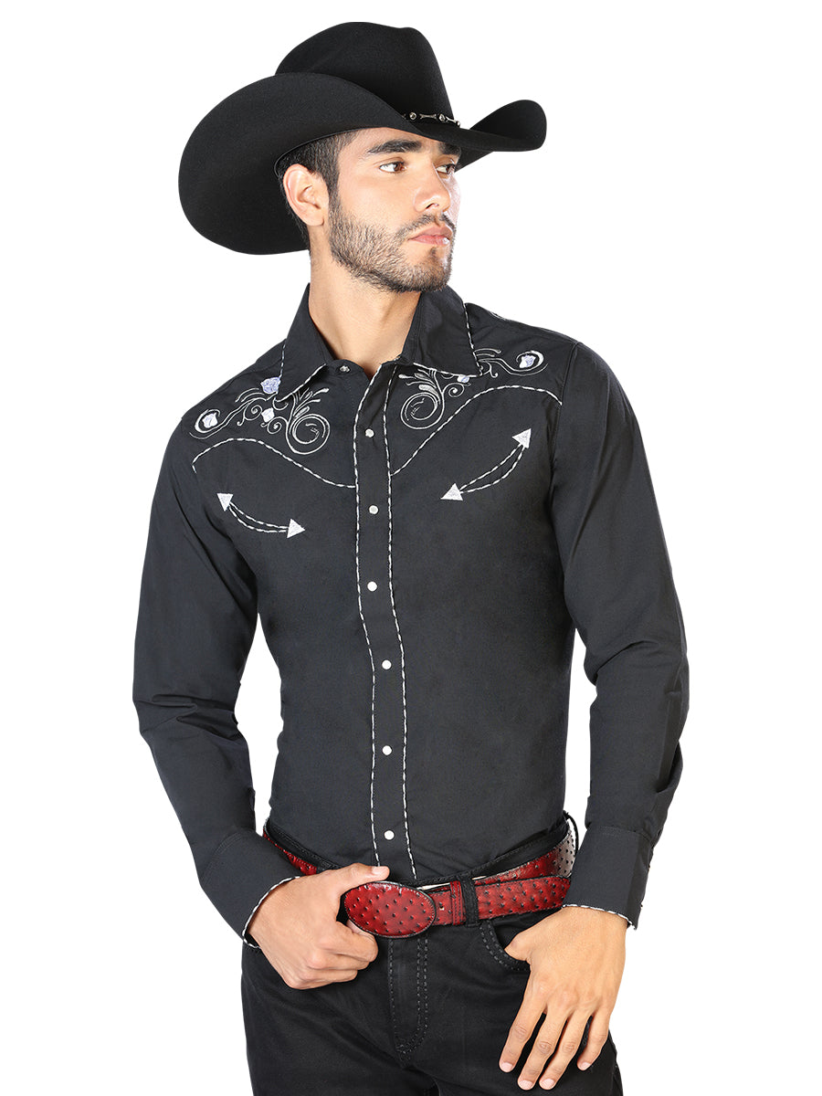 The Vaquero Embroidered Shirt — Black & White (No. 42940)