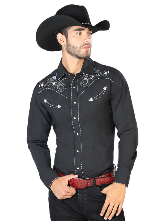 The Vaquero Embroidered Shirt — Black & White (No. 42940)