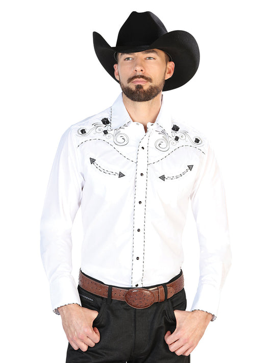 The Vaquero Embroidered Shirt — White & Black (No. 42941)