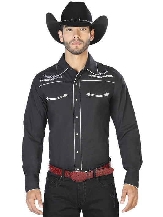 The Vaquero Embroidered Shirt — Black & White (No. 42949)