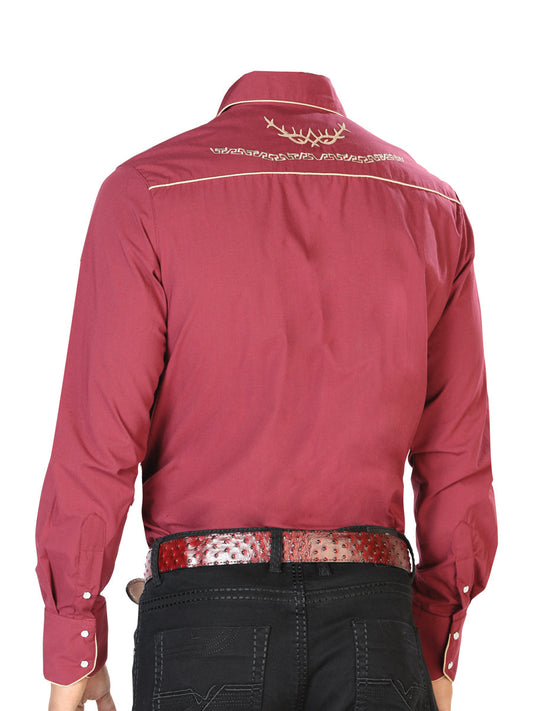 The Vaquero Embroidered Shirt — Burgundy & Gold (No. 42951)