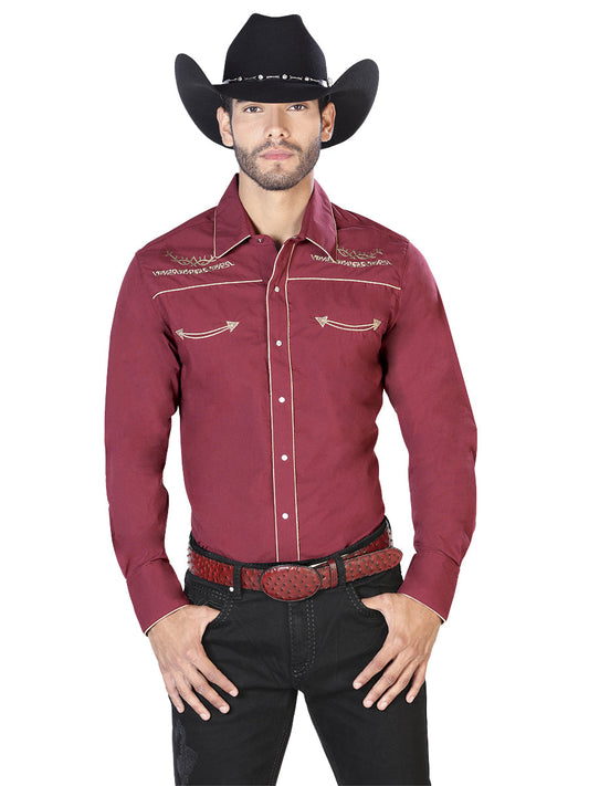 The Vaquero Embroidered Shirt — Burgundy & Gold (No. 42951)