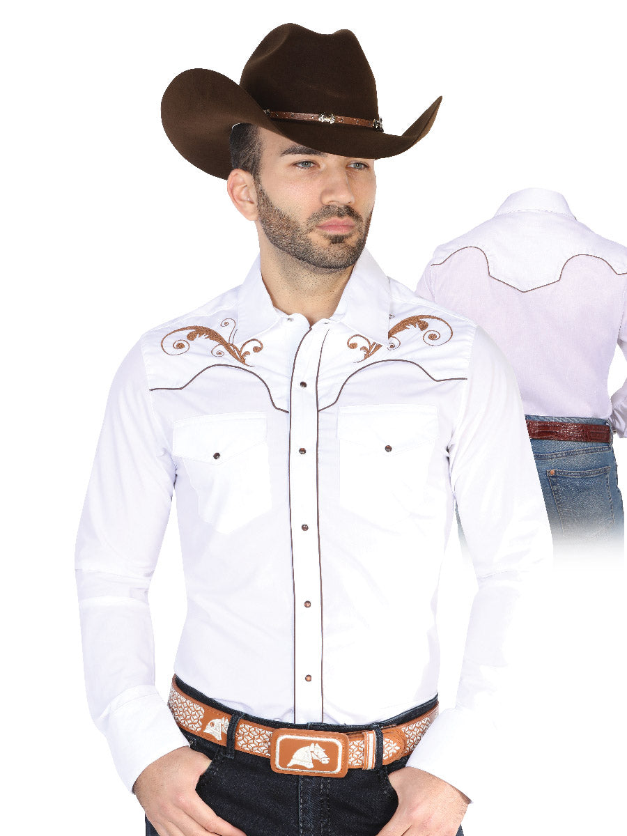 The Vaquero Embroidered Shirt — White & Black (No. 42957)