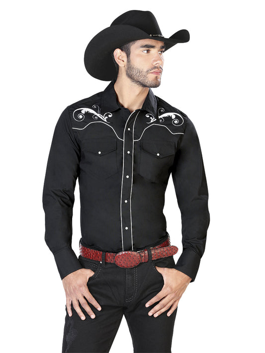 The Vaquero Embroidered Shirt — Black & White (No. 42958)