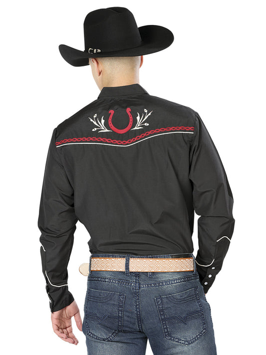 The Vaquero Embroidered Shirt — Black & Red (No. 43293)
