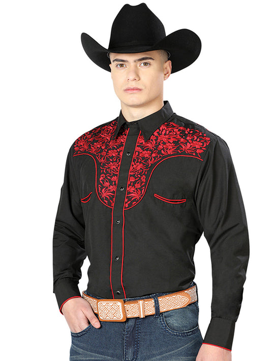 The Vaquero Embroidered Shirt — Black & Red (No. 43297)