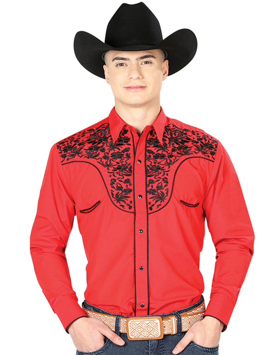 The Vaquero Embroidered Shirt — Red & Black (No. 43298)