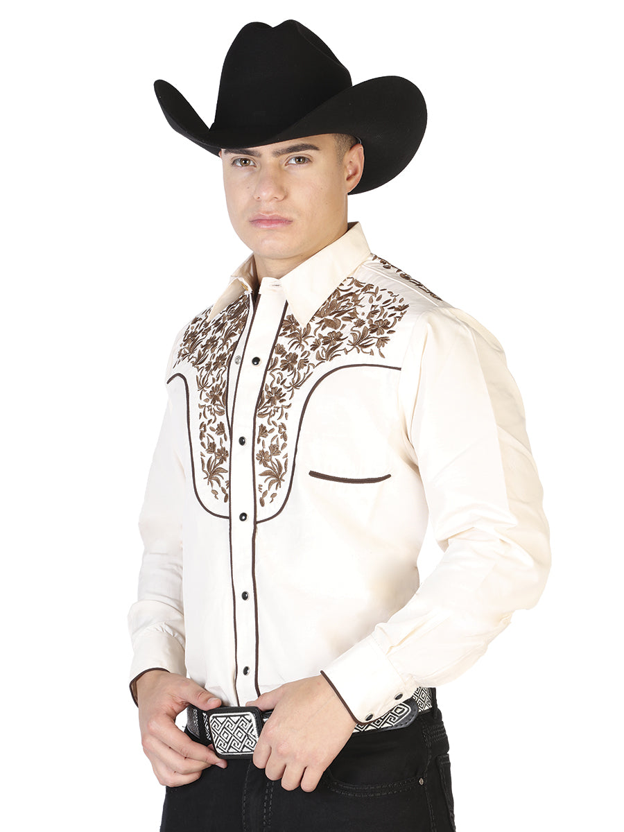 The Vaquero Embroidered Shirt — Beige & Gold (No. 43299)