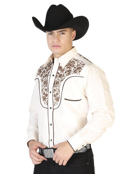 The Vaquero Embroidered Shirt — Beige & Gold (No. 43299)